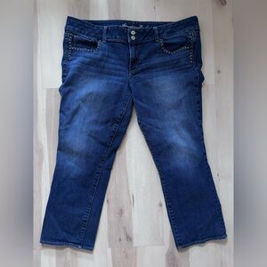 American Eagle AE Sz 18 Jeans Artist boot cut Cropped Dark Wash Upcycled DIY